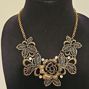 Goldtone Wire Floral Statement Necklace